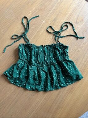 Pacsun Green Polka Dot Smocked Tie-Strap Crop Top